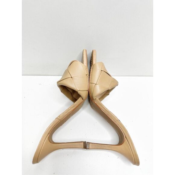 Vince Camuto Sandals Womens Size 8 Tan Leather Square Toe Slip On Woven Heels - Picture 6 of 9